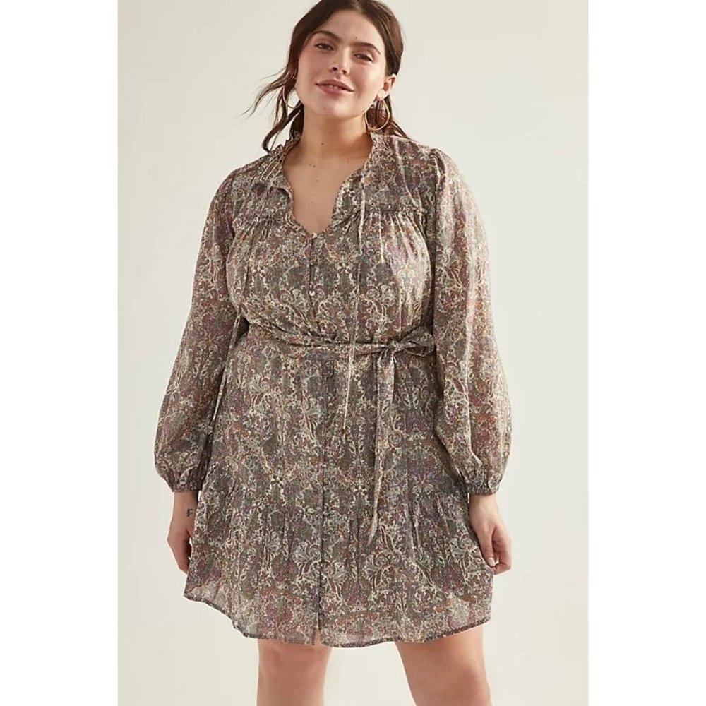 Anthropologie Mini Shirt Dress Patterned Casual 1X